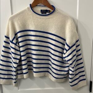 Polo by Ralph Lauren Women's Striped Cream and Blue Sweater